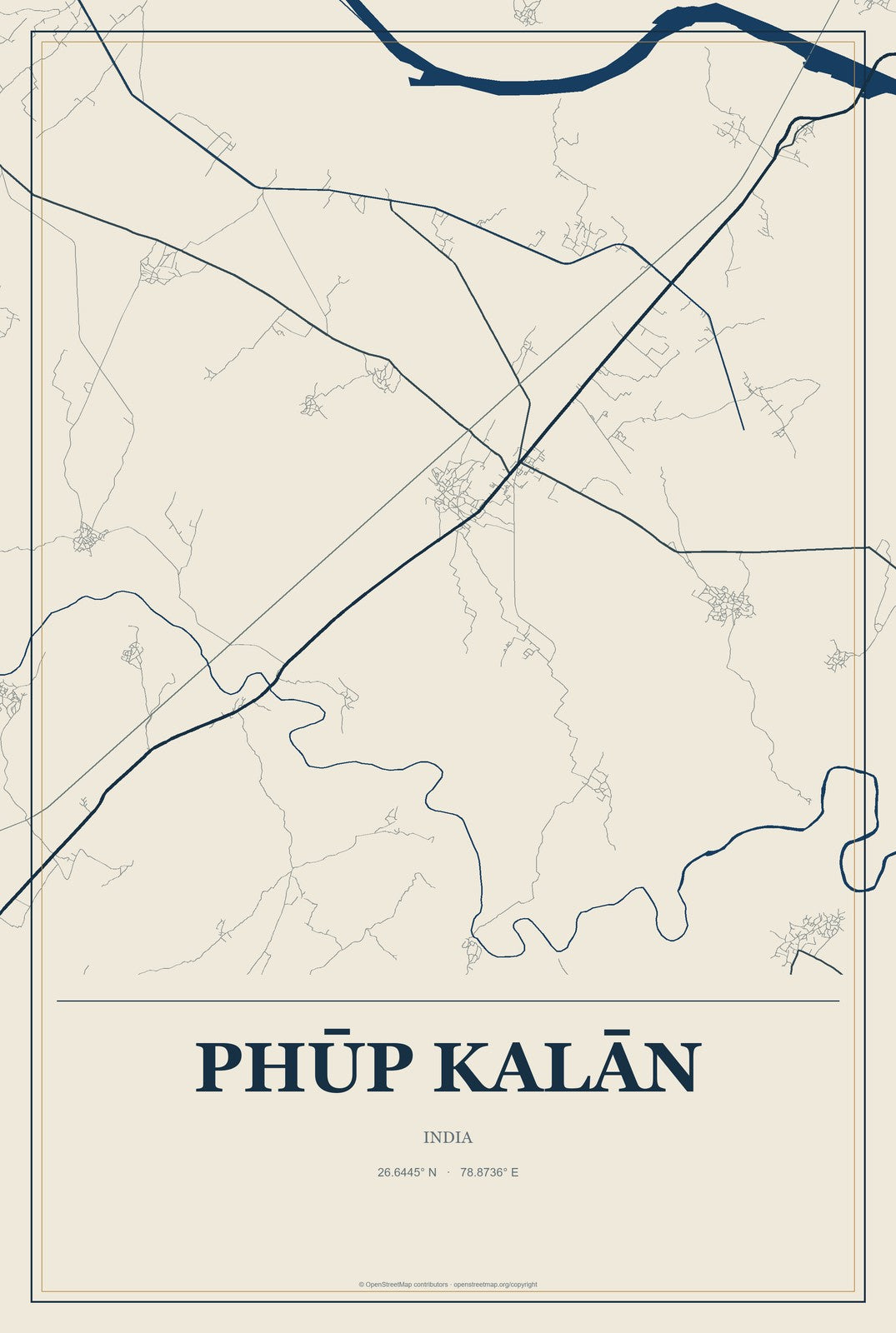 Phūp Kalān, India City Map Aluminum Sign in Coastal Cutout style