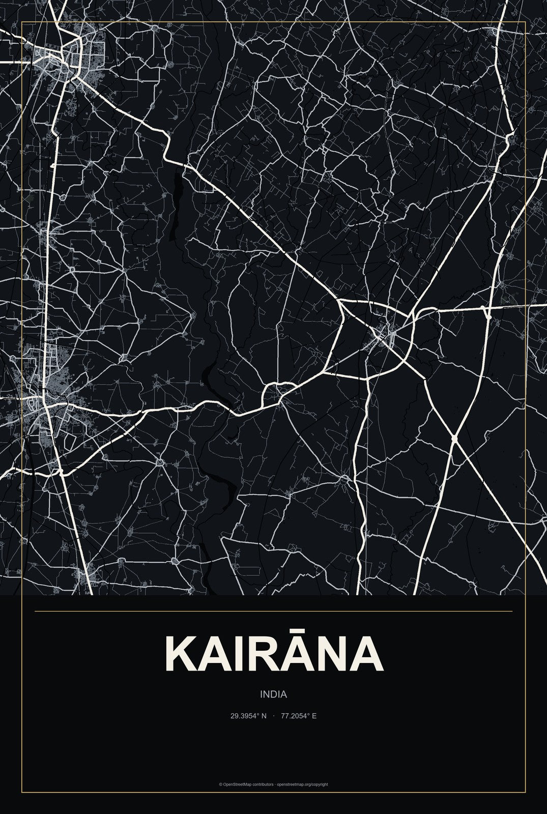 Kairāna, India City Map Aluminum Sign in Metropolitan Noir style