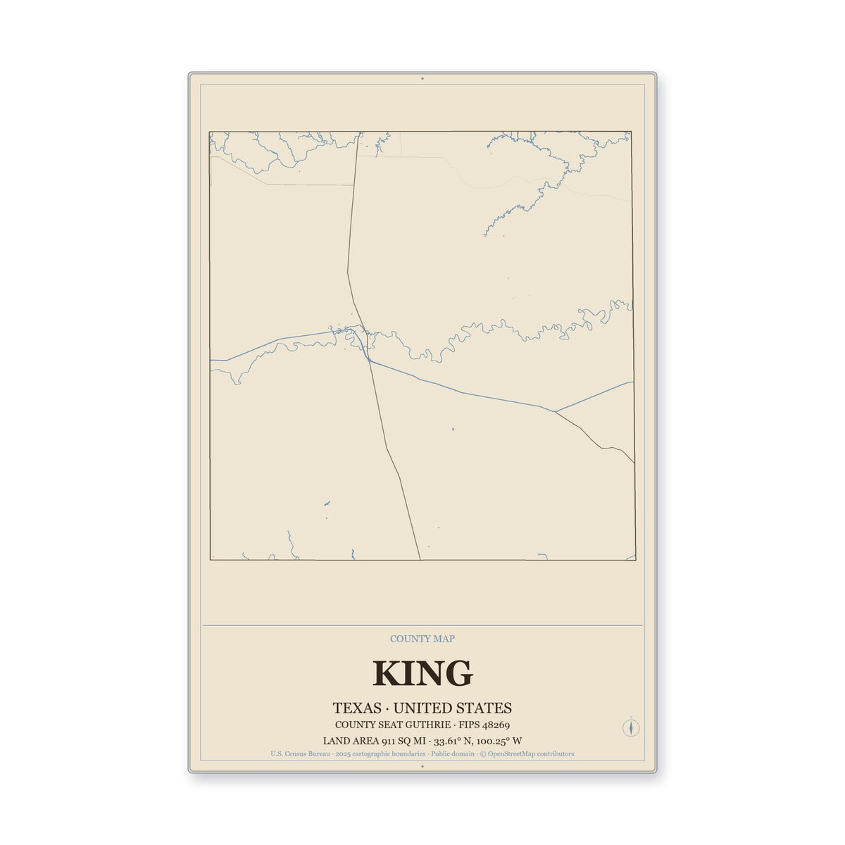 King County, Texas Map Aluminum Sign in Heritage Nautical style