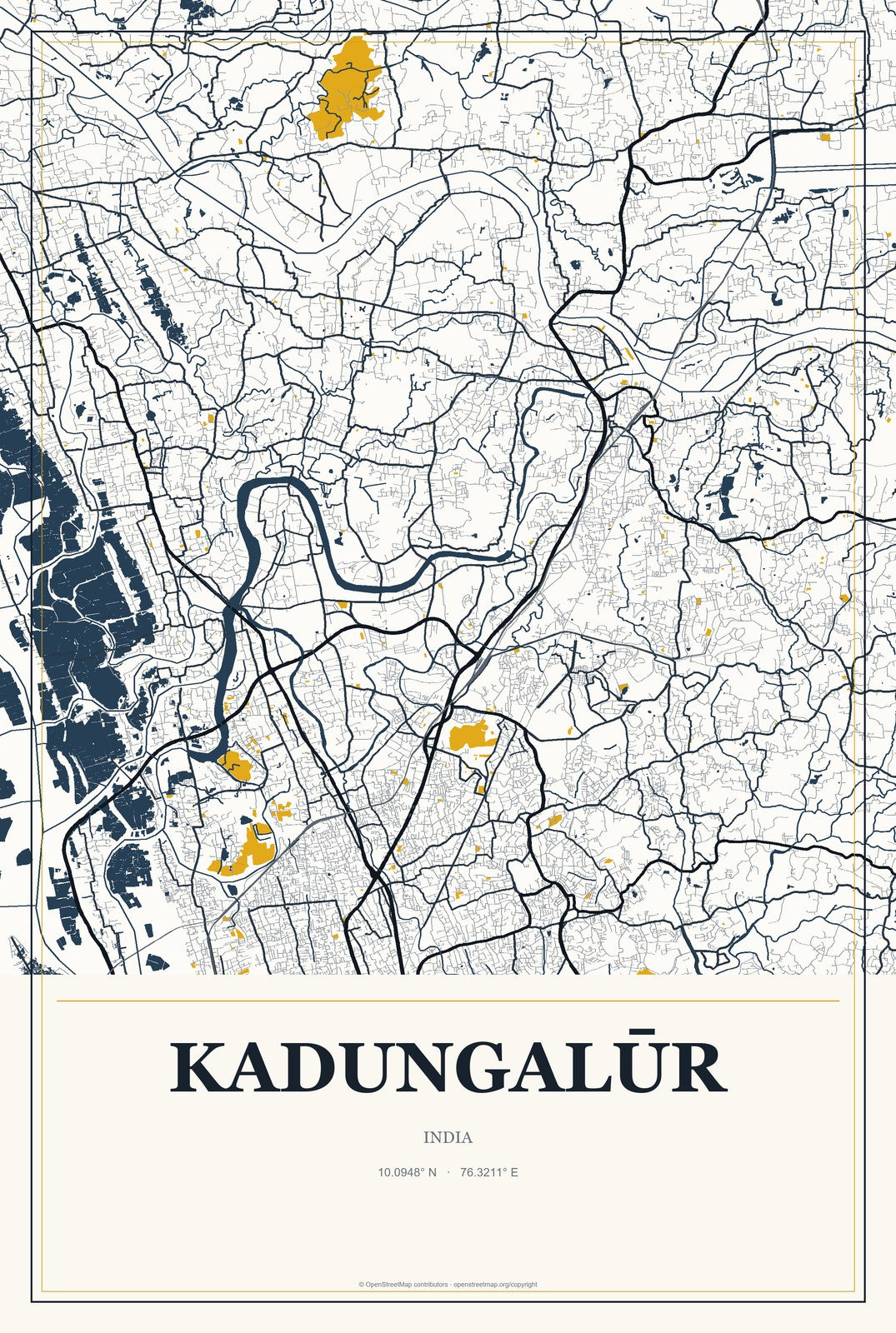 Kadungalūr, India City Map Aluminum Sign in Citrine Modern style