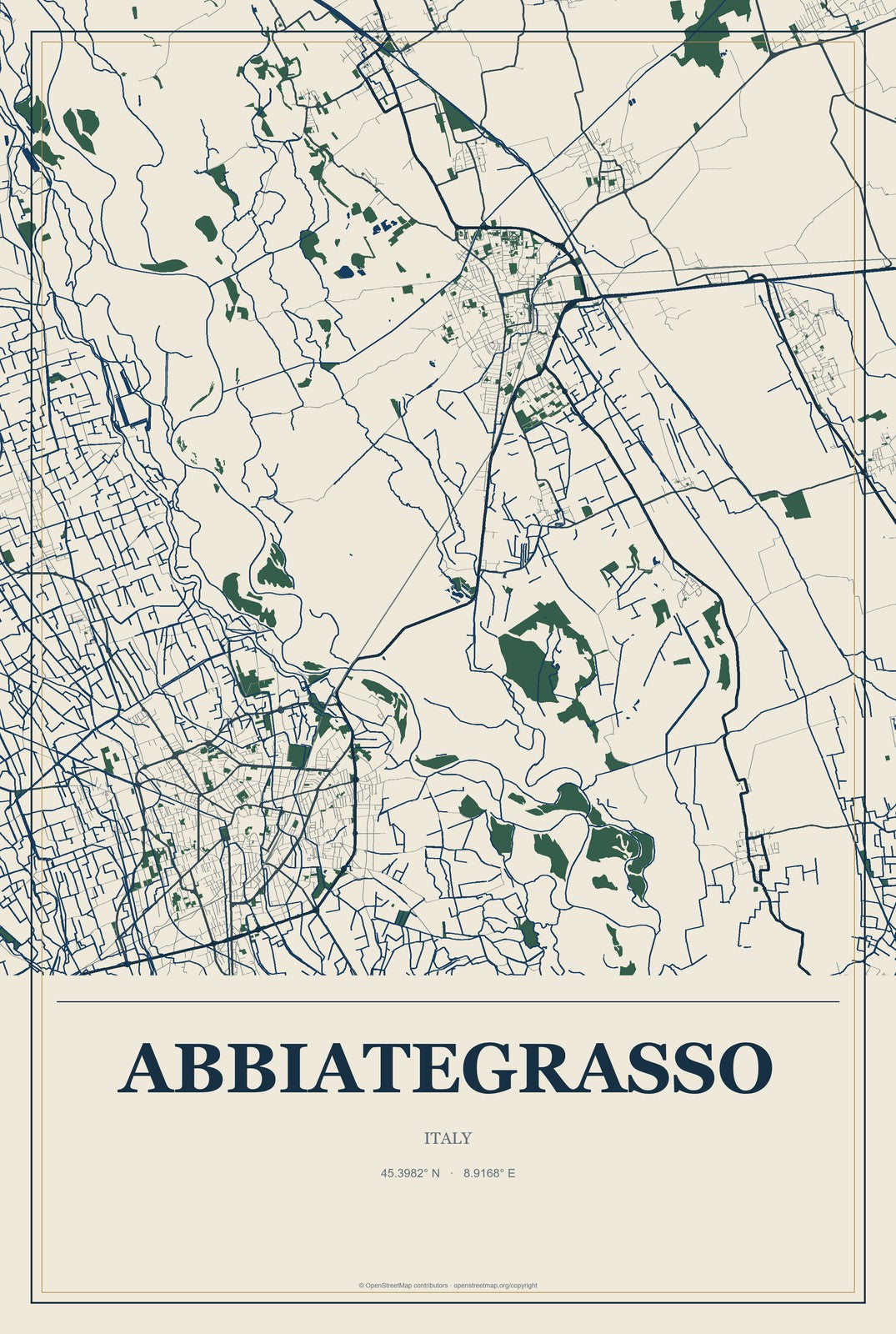 Abbiategrasso, Italy City Map Aluminum Sign in Coastal Cutout style