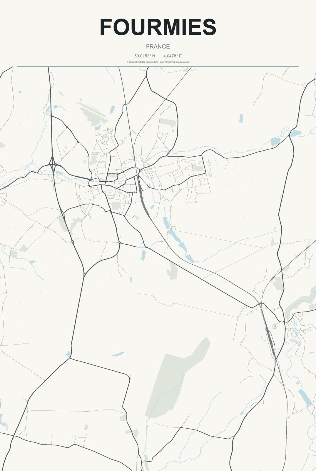 Fourmies, France City Map Aluminum Sign in Headline Atlas style