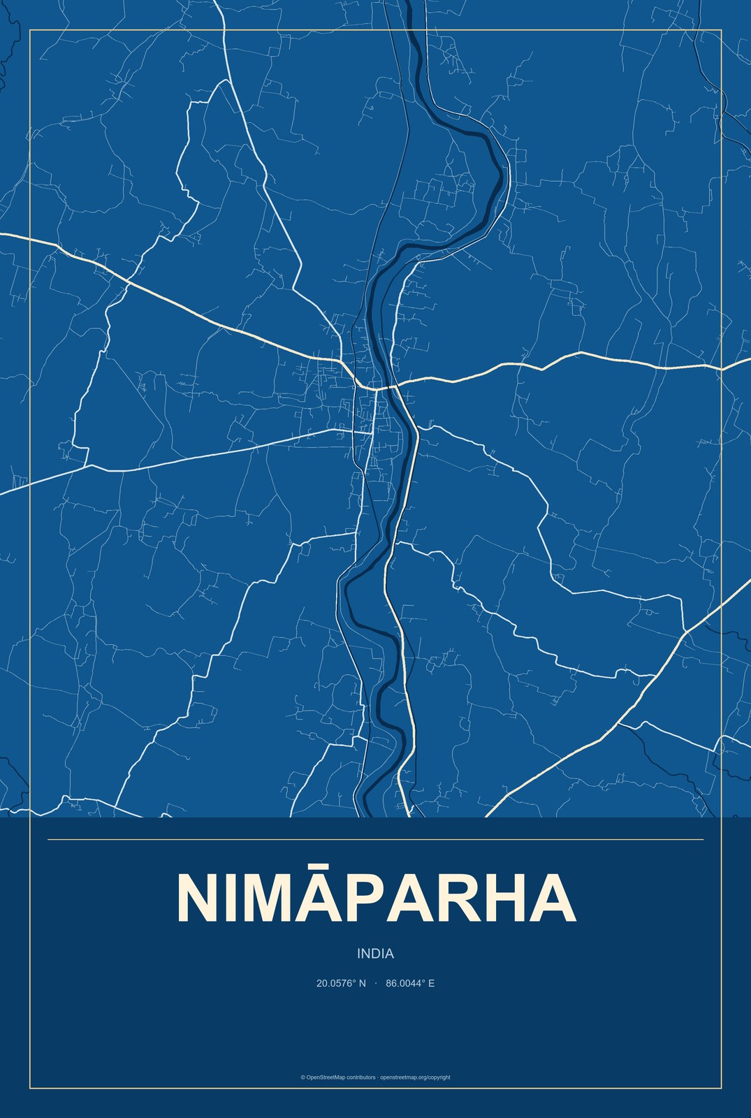 Nimāparha, India City Map Aluminum Sign in Harbor Cobalt style