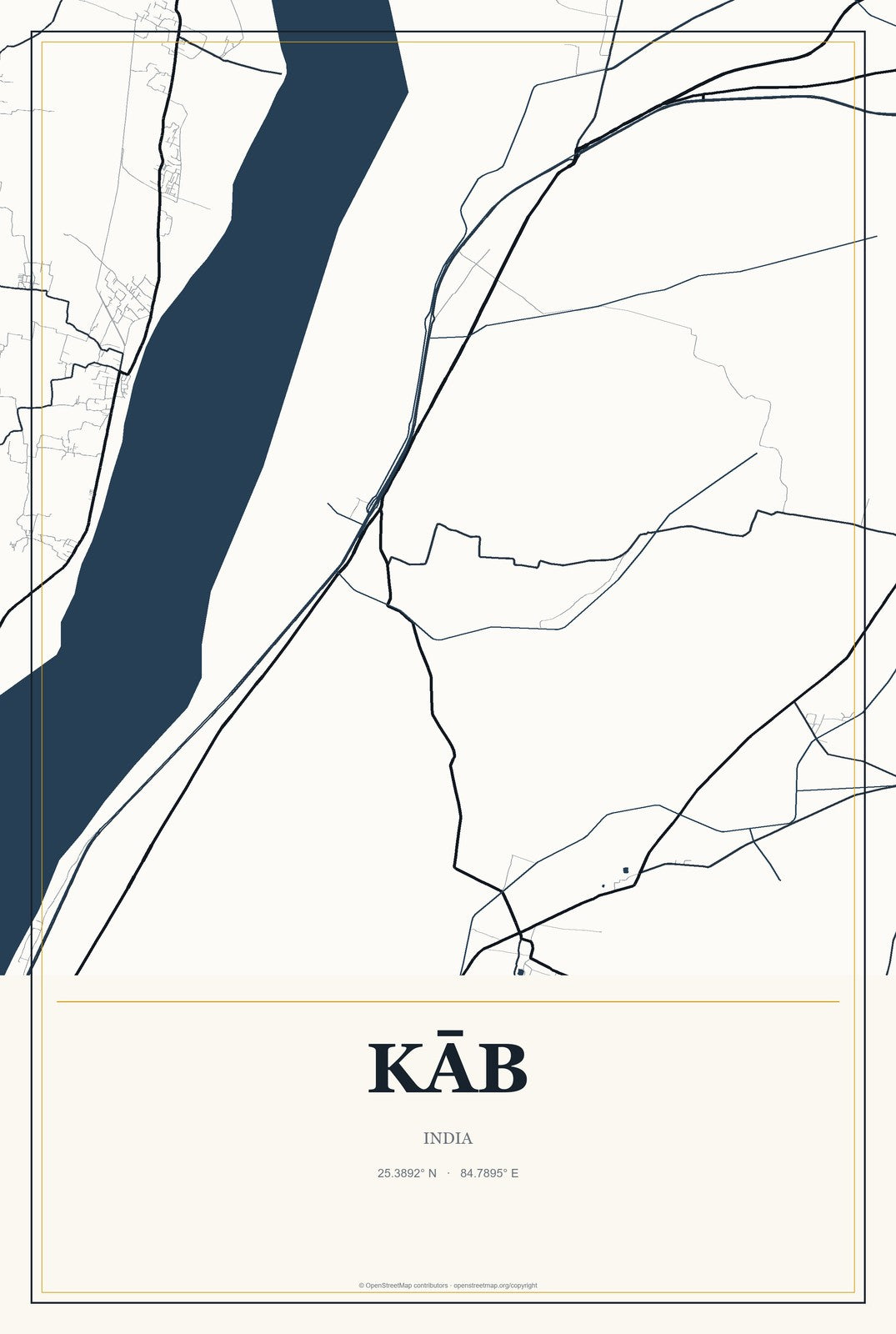Kāb, India City Map Aluminum Sign in Citrine Modern style