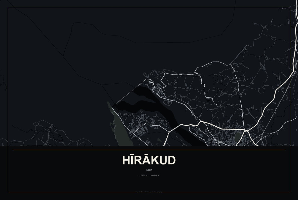 Hīrākud, India City Map Aluminum Sign in Metropolitan Noir style