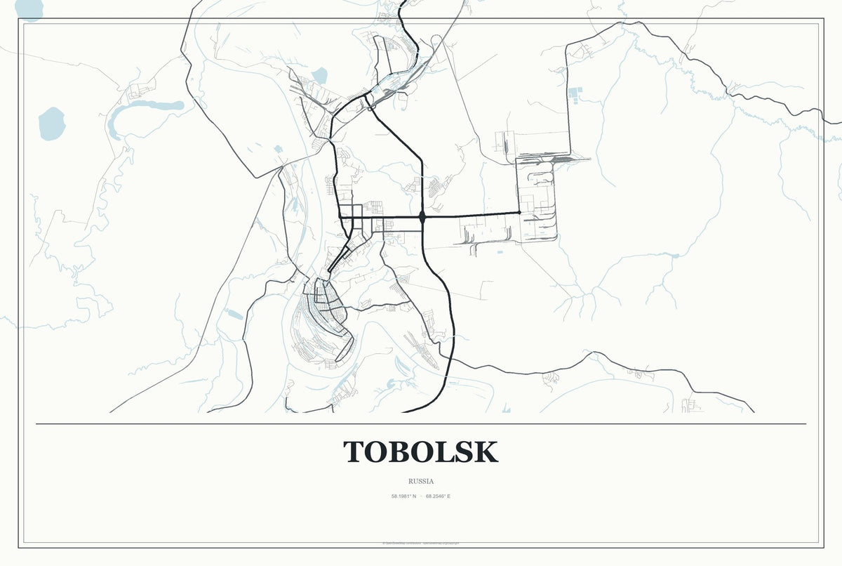 Tobolsk, Russia City Map Aluminum Sign in Gallery Air style