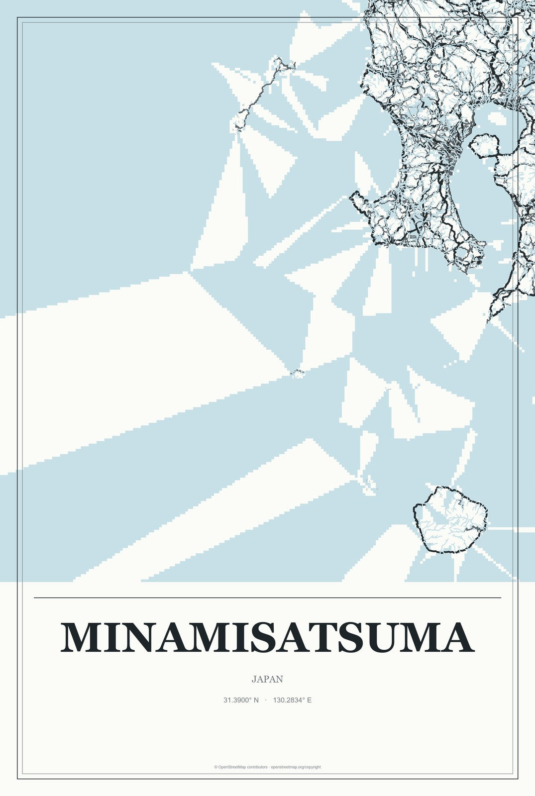 Minamisatsuma, Japan City Map Aluminum Sign in Gallery Air style