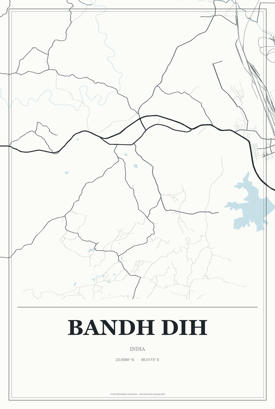 Bandh Dih, India City Map Aluminum Sign in Gallery Air style