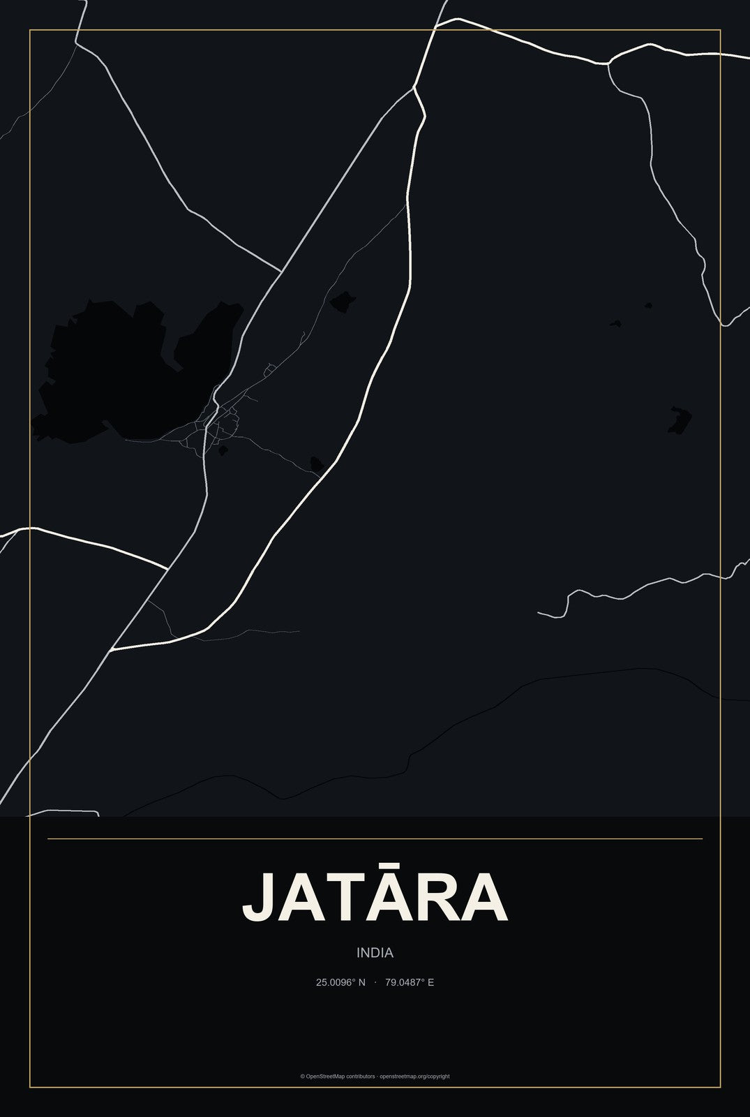 Jatāra, India City Map Aluminum Sign in Metropolitan Noir style