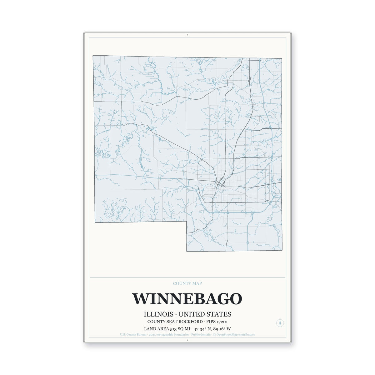 Winnebago County, Illinois Map Aluminum Sign in Gallery Air style