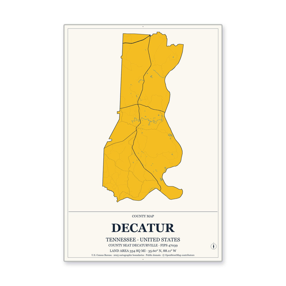 Decatur County, Tennessee Map Aluminum Sign in Citrine Modern style