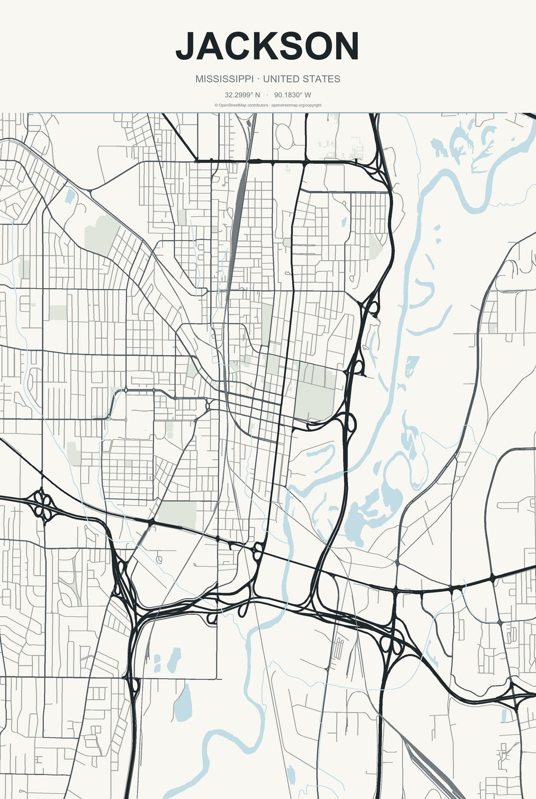 Jackson, Mississippi City Map Aluminum Sign in Headline Atlas style