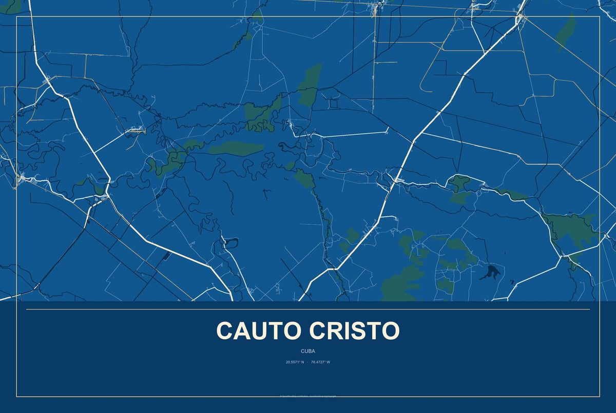 Cauto Cristo, Cuba City Map Aluminum Sign in Harbor Cobalt style