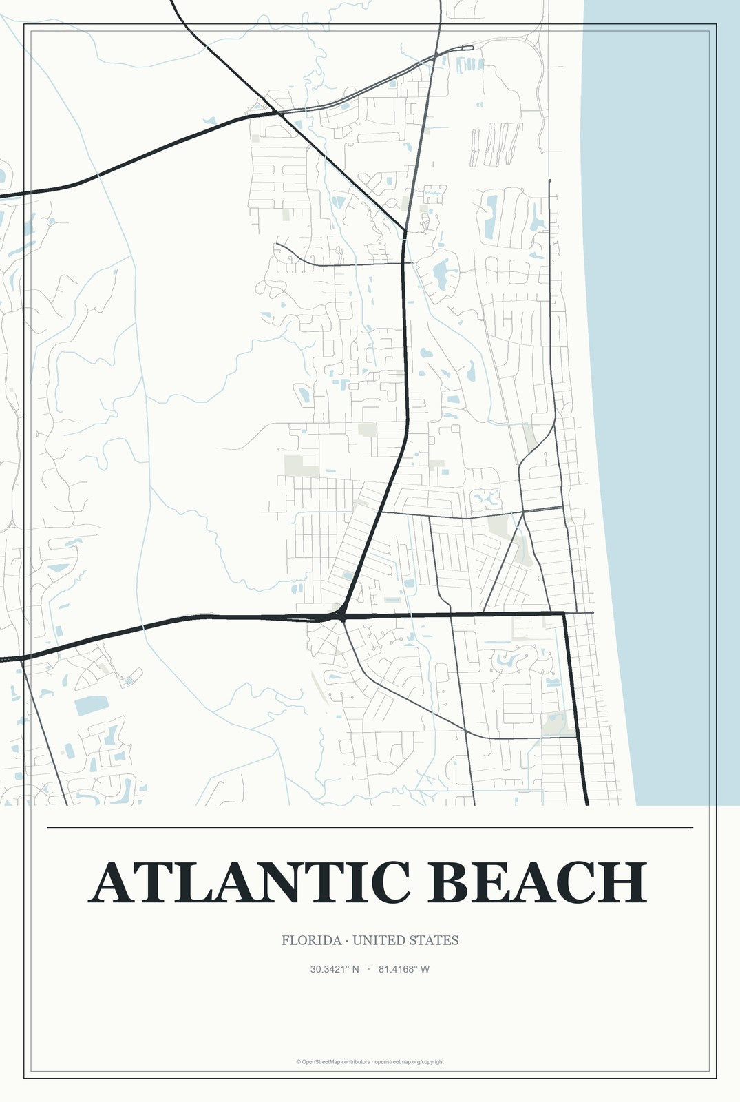 Atlantic Beach, Florida City Map Aluminum Sign in Gallery Air style