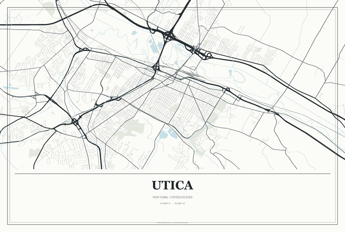 Utica, New York City Map Aluminum Sign in Gallery Air style