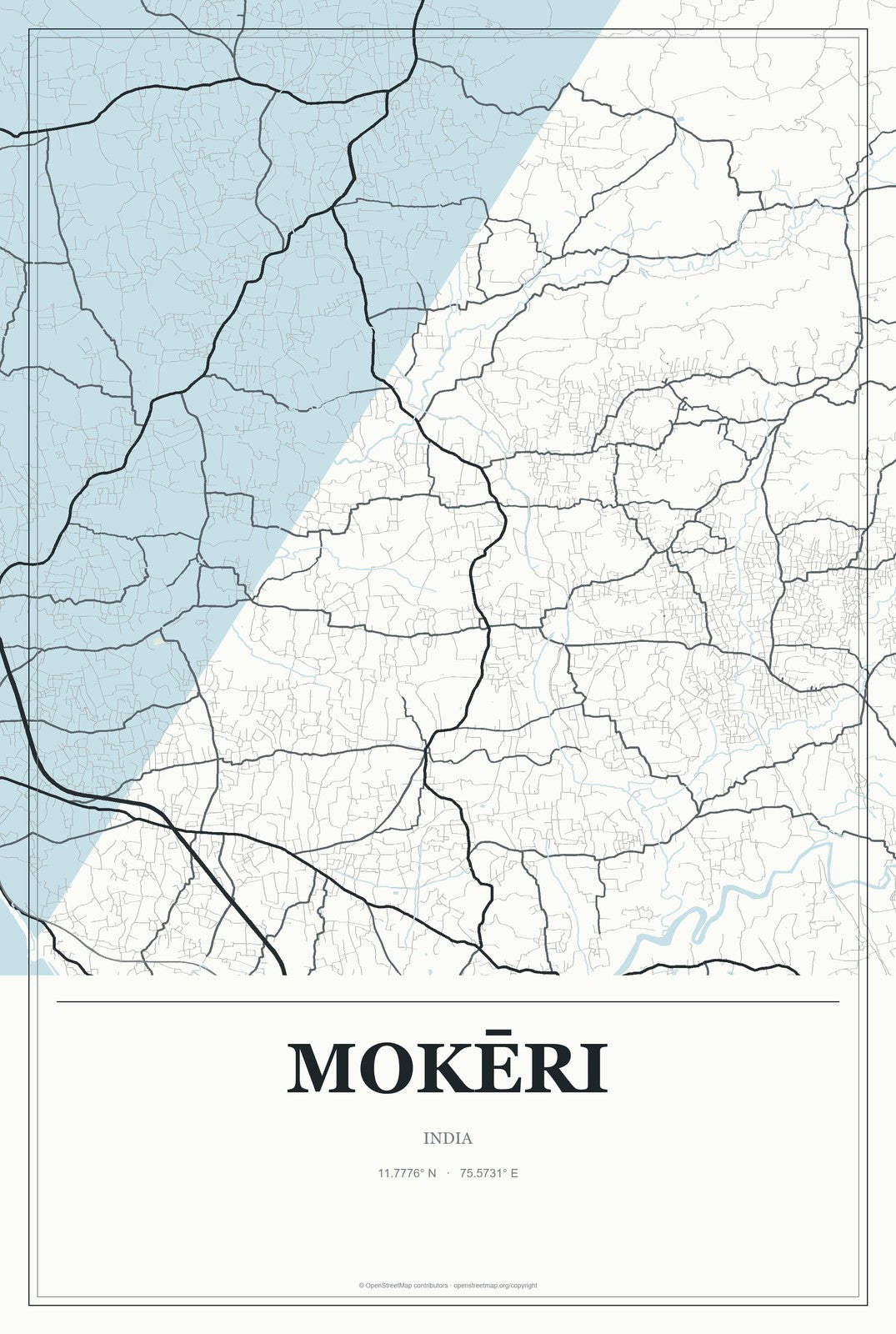Mokēri, India City Map Aluminum Sign in Gallery Air style