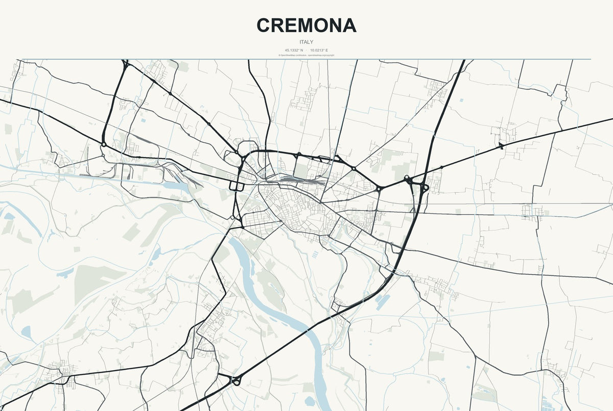 Cremona, Italy City Map Aluminum Sign in Headline Atlas style