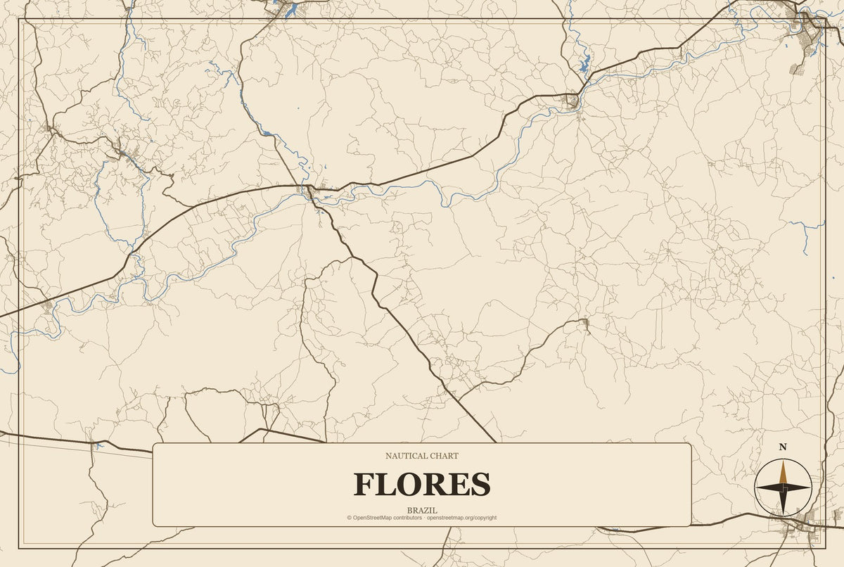 Flores, Brazil City Map Aluminum Sign in Heritage Nautical style