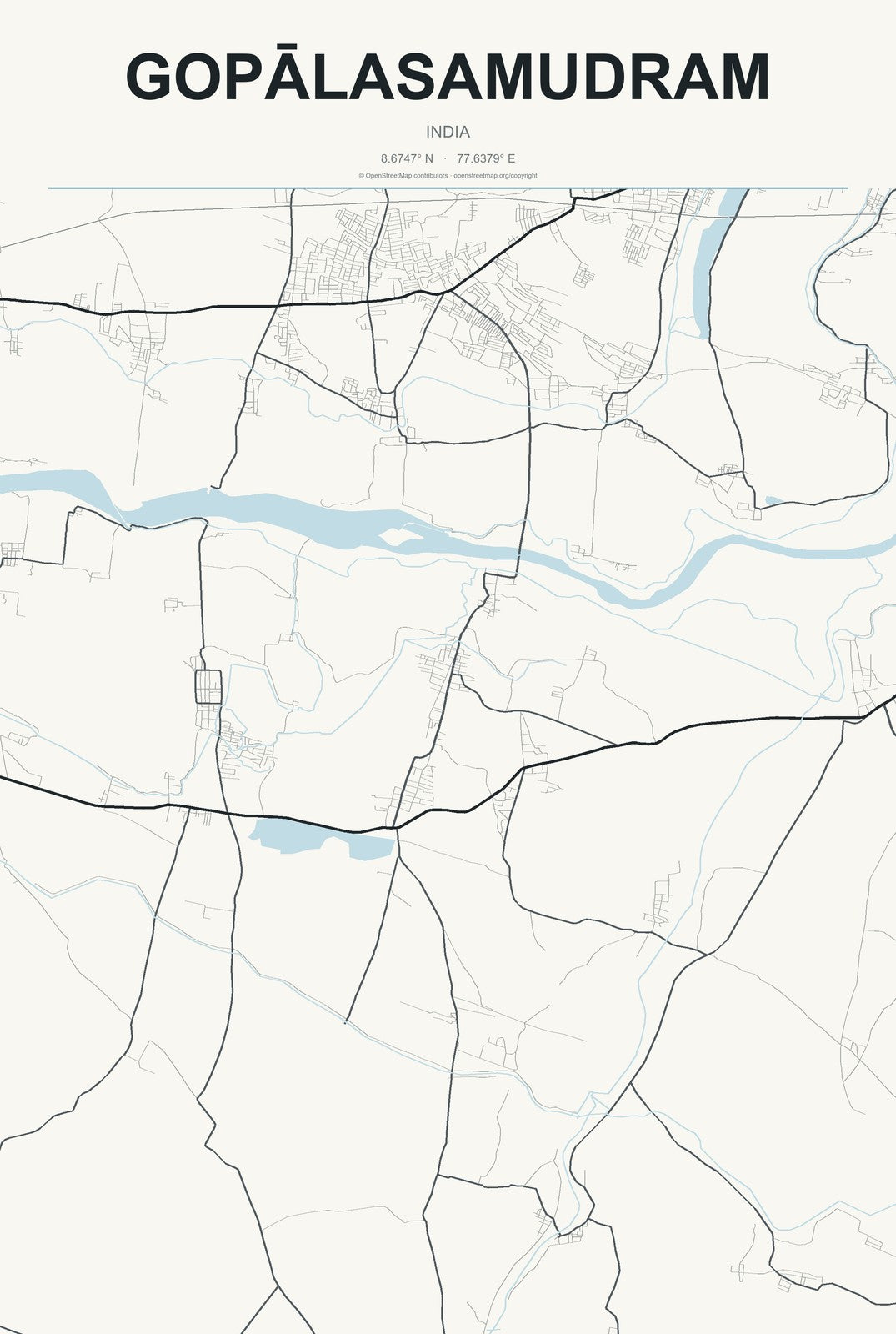 Gopālasamudram, India City Map Aluminum Sign in Headline Atlas style