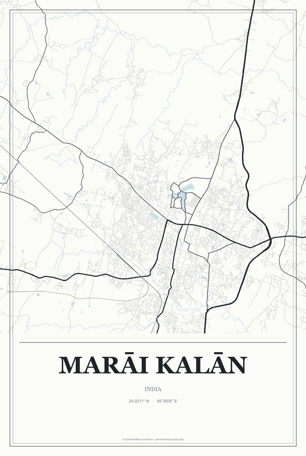Marāi Kalān, India City Map Aluminum Sign in Gallery Air style