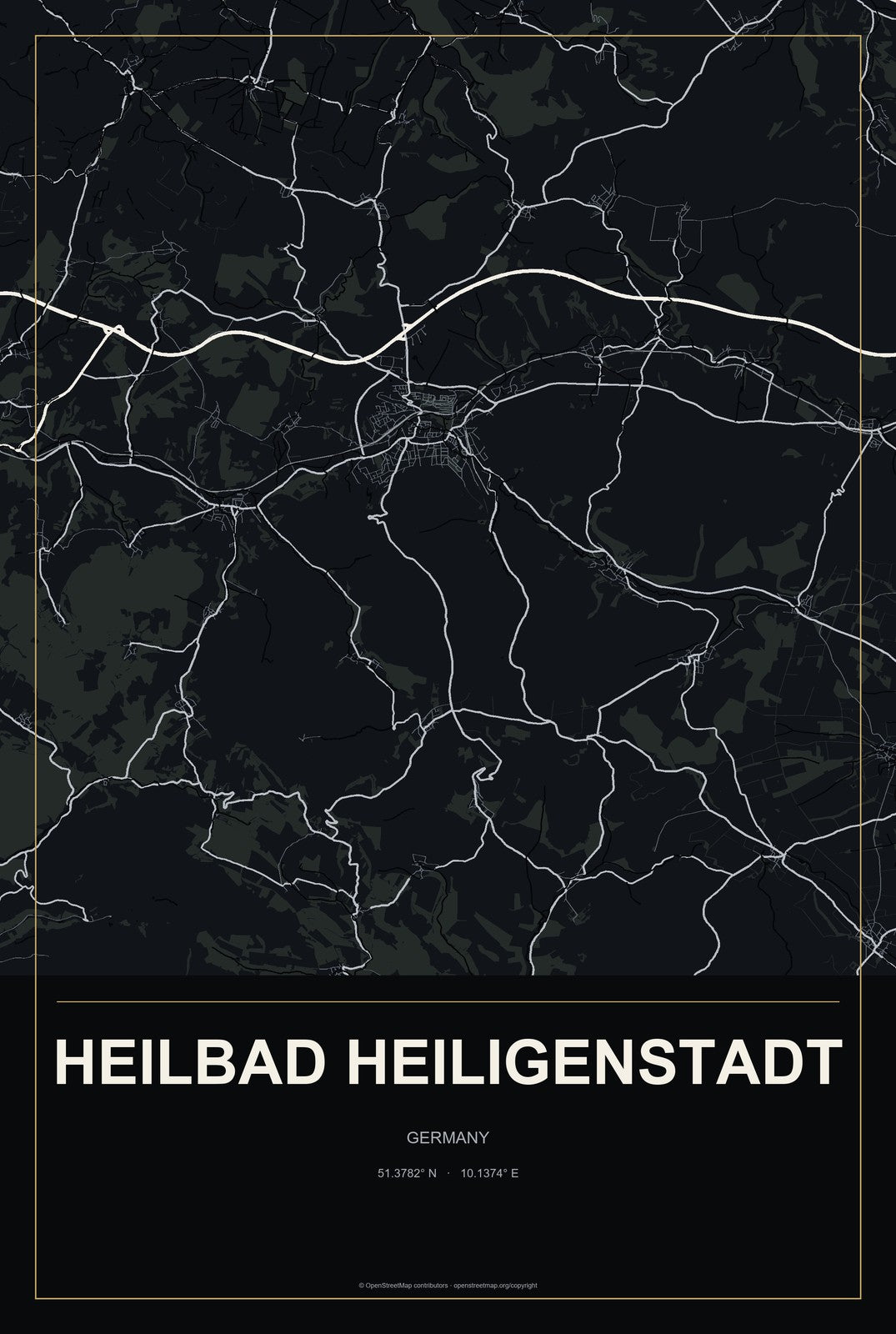 Heilbad Heiligenstadt, Germany City Map Aluminum Sign in Metropolitan Noir style