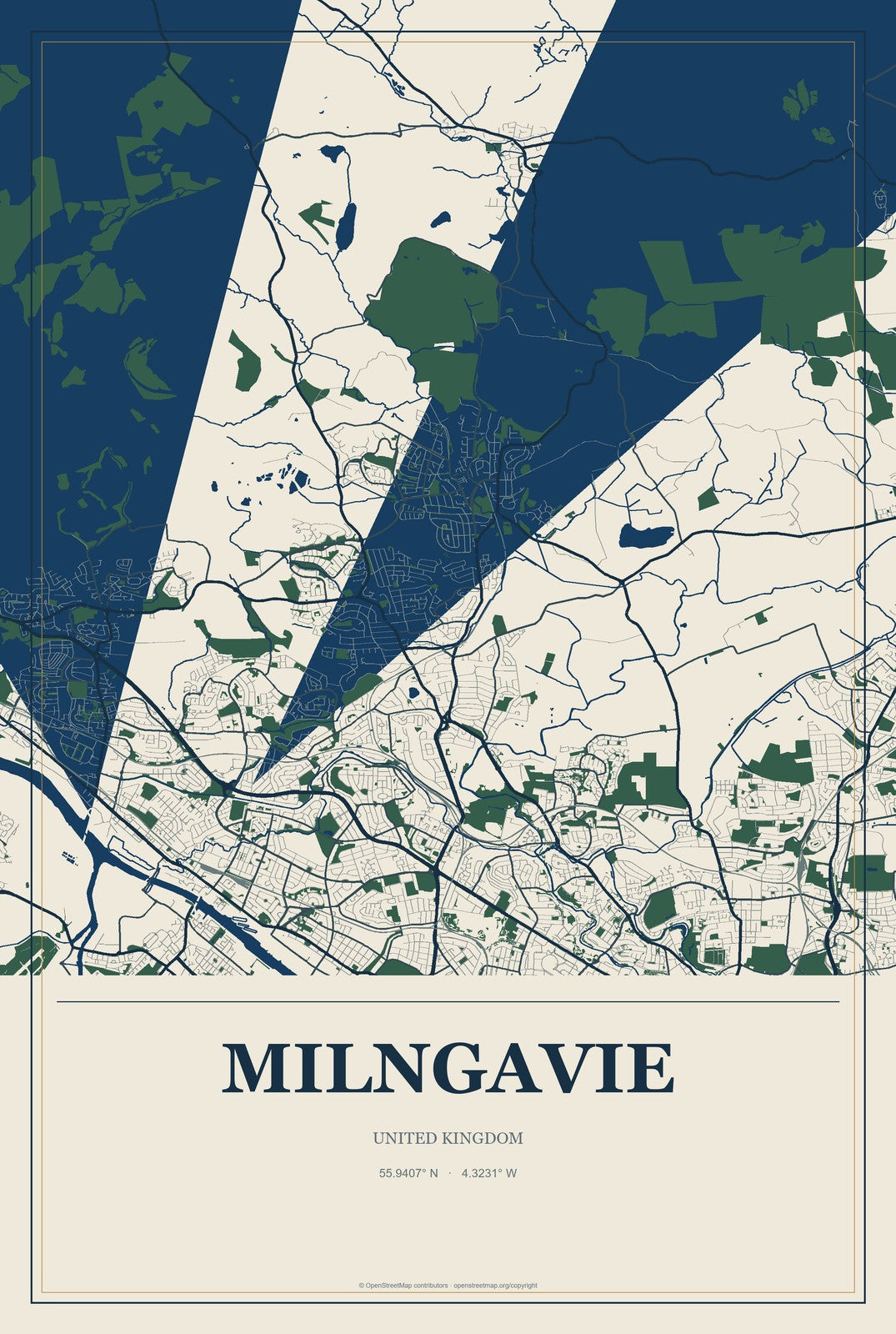 Milngavie, United Kingdom City Map Aluminum Sign in Coastal Cutout style