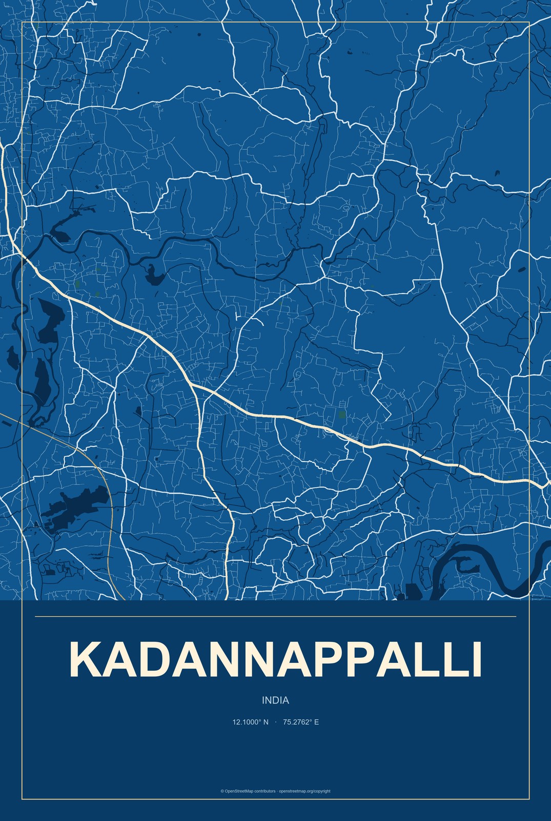 Kadannappalli, India City Map Aluminum Sign in Harbor Cobalt style