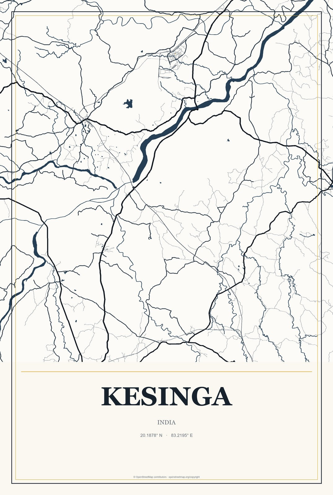Kesinga, India City Map Aluminum Sign in Citrine Modern style