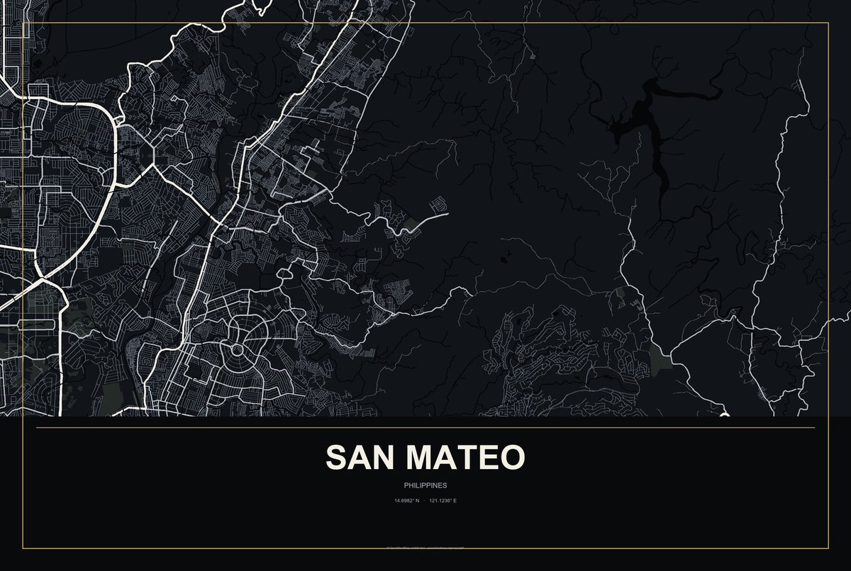 San Mateo, Cagayan Valley, Philippines City Map Aluminum Sign in Metropolitan Noir style