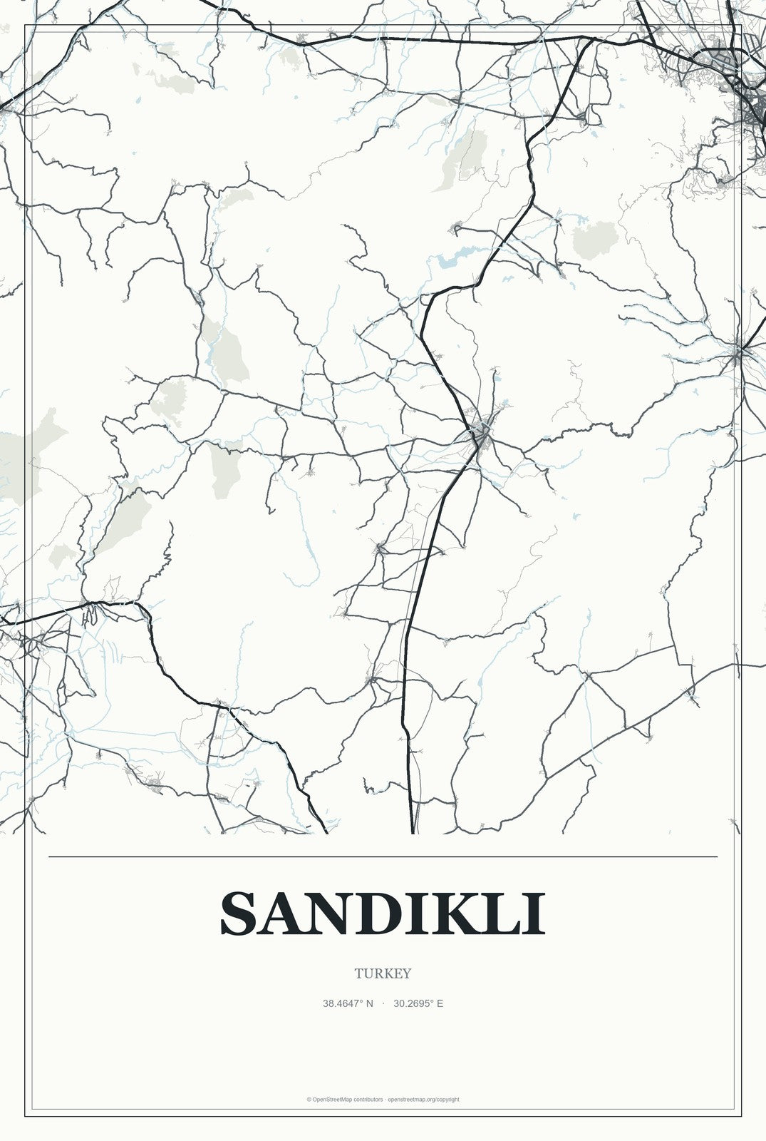 Sandıklı, Turkey City Map Aluminum Sign in Gallery Air style