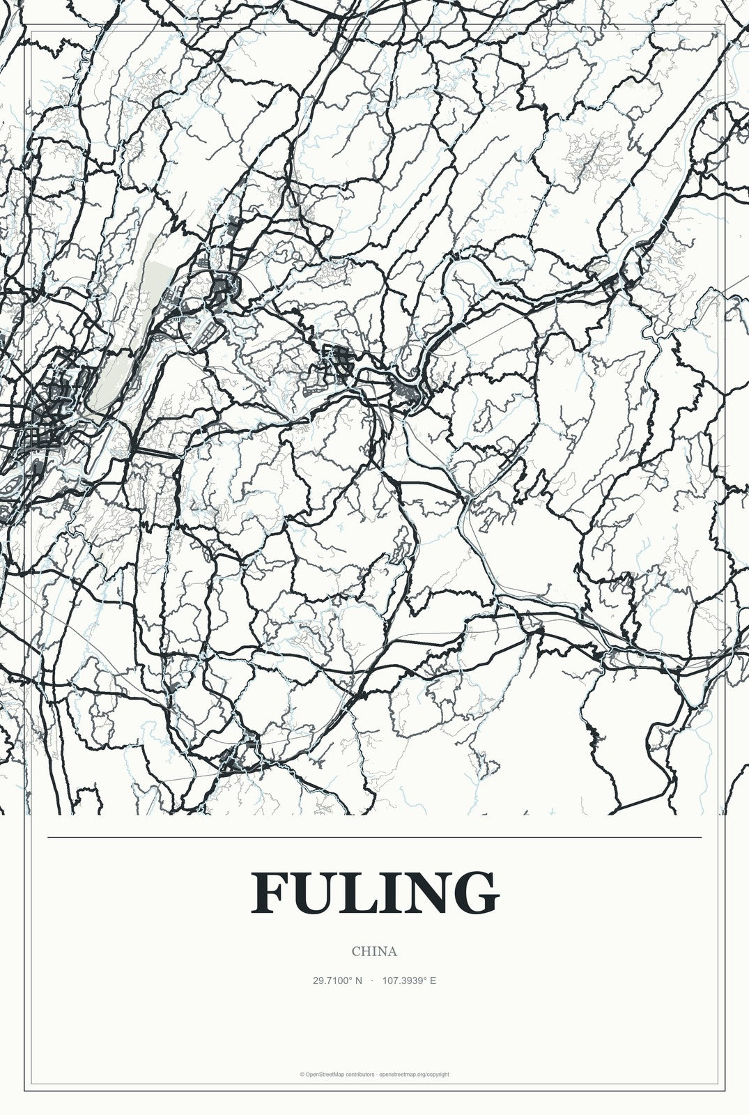 Fuling, China City Map Aluminum Sign in Gallery Air style