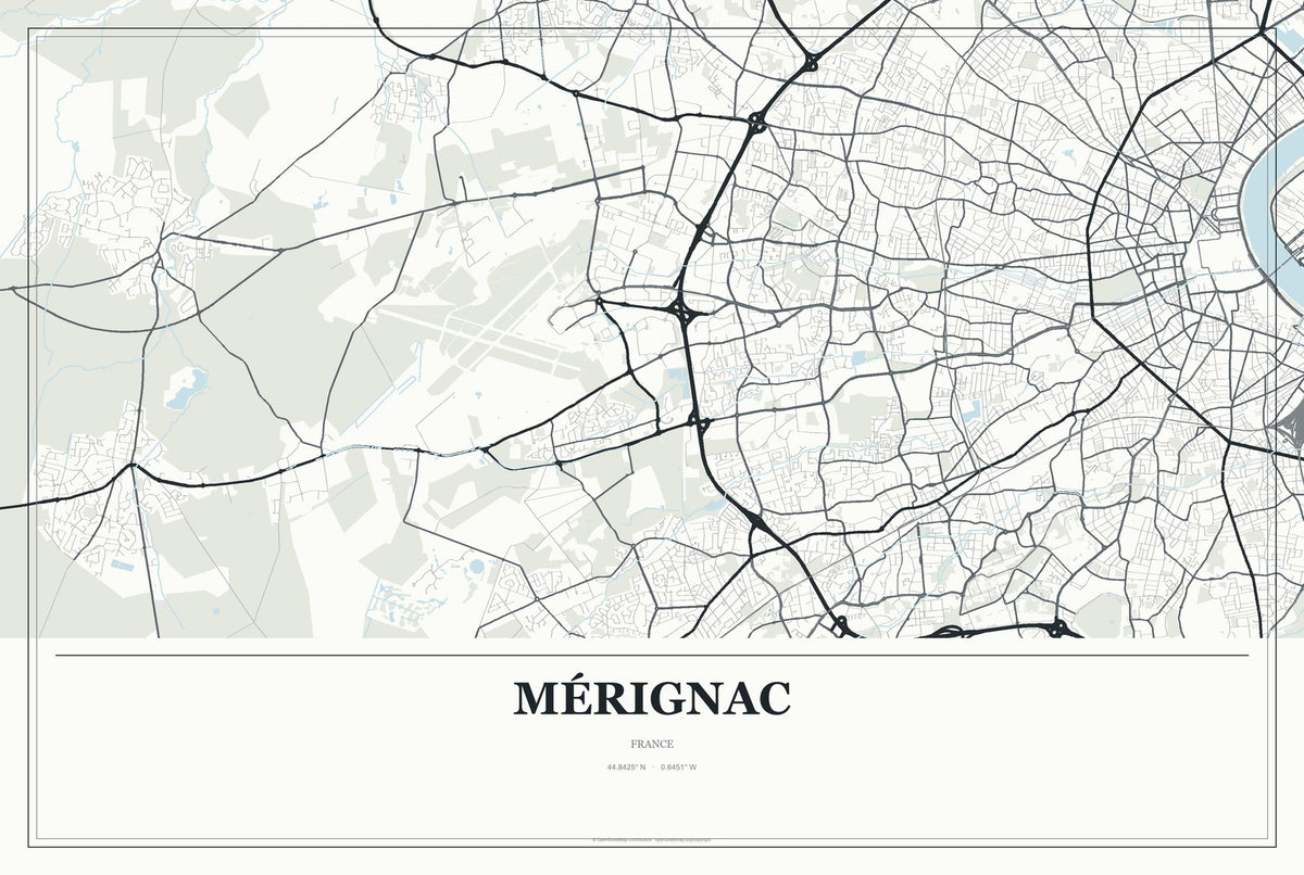 Mérignac, France City Map Aluminum Sign in Gallery Air style