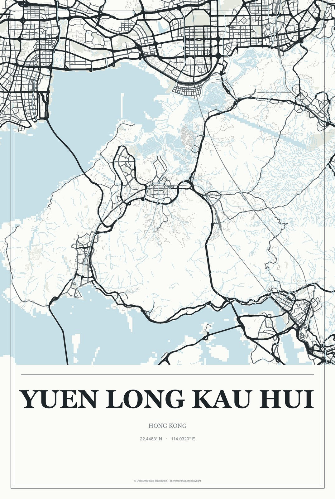 Yuen Long Kau Hui, Hong Kong City Map Aluminum Sign in Gallery Air style