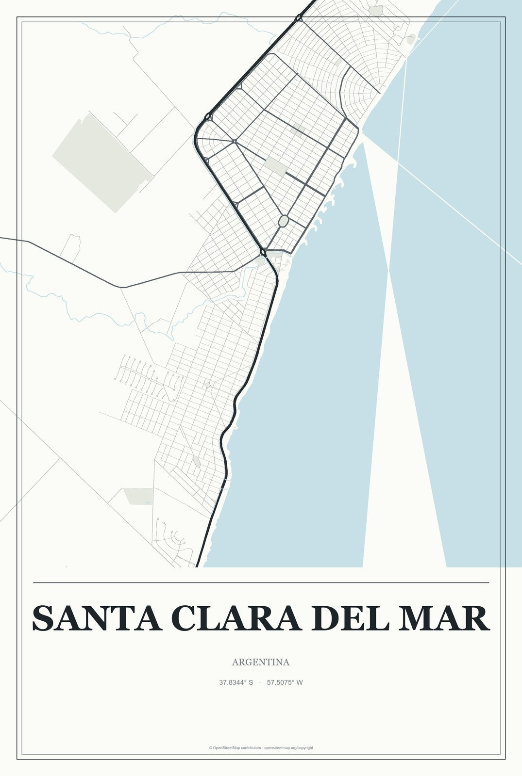 Santa Clara del Mar, Argentina City Map Aluminum Sign in Gallery Air style
