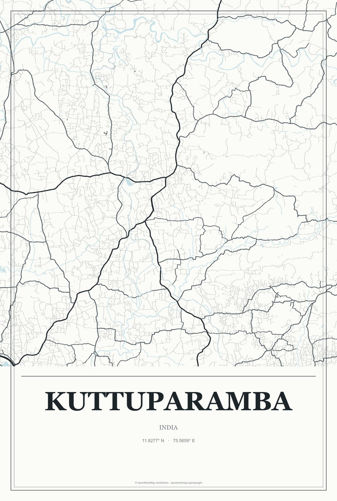 Kuttuparamba, India City Map Aluminum Sign in Gallery Air style