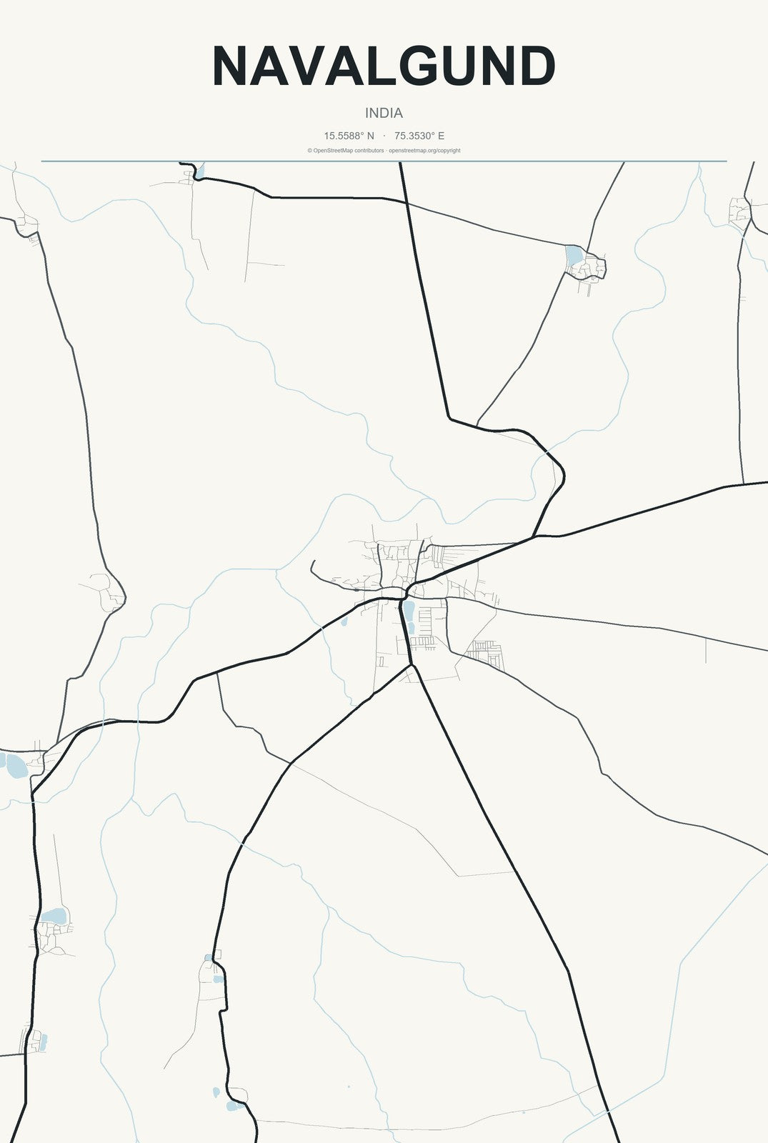 Navalgund, India City Map Aluminum Sign in Headline Atlas style