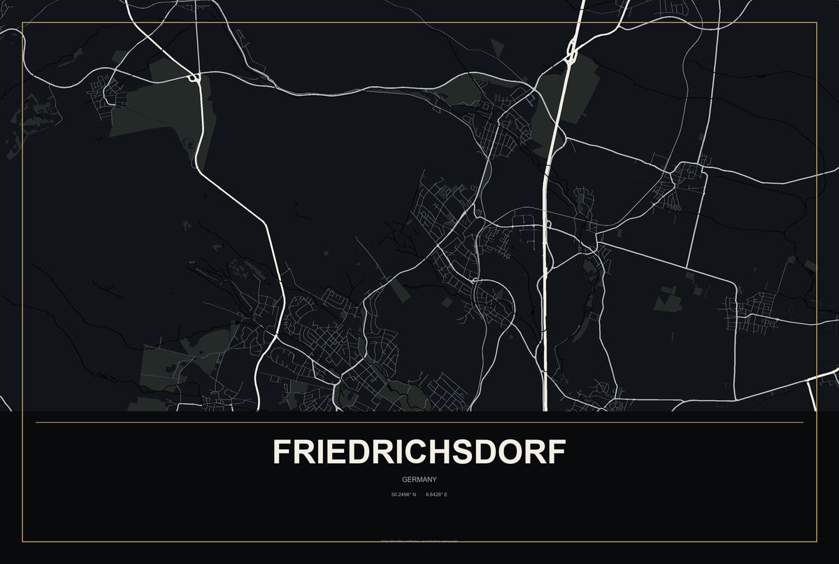Friedrichsdorf, Germany City Map Aluminum Sign in Metropolitan Noir style