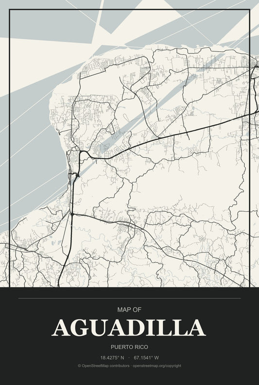 Aguadilla, Puerto Rico City Map Aluminum Sign in Museum Plaque style