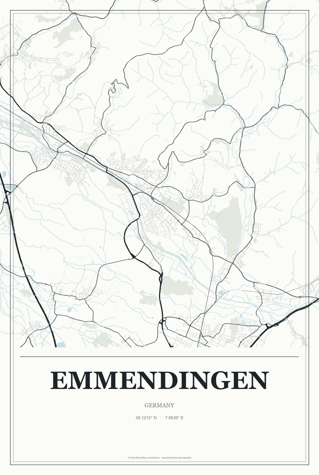 Emmendingen, Germany City Map Aluminum Sign in Gallery Air style