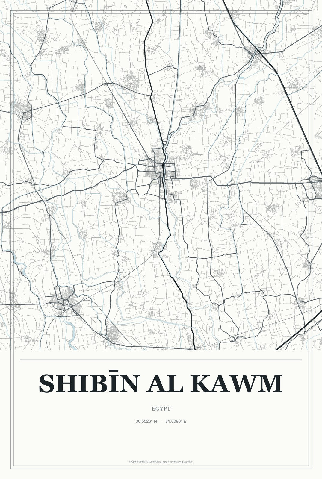Shibīn al Kawm, Egypt City Map Aluminum Sign in Gallery Air style