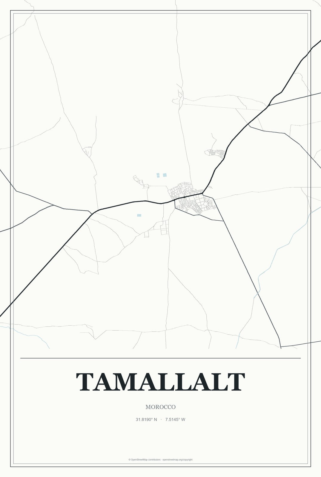 Tamallalt, Morocco City Map Aluminum Sign in Gallery Air style