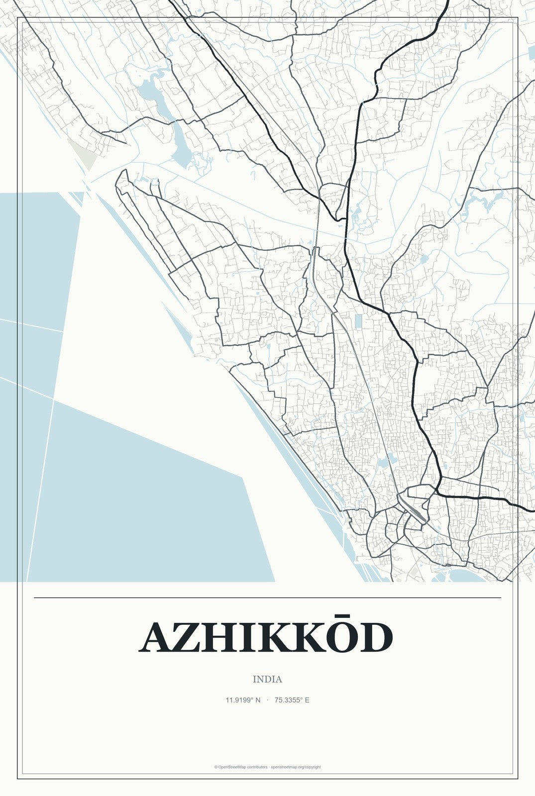 Azhikkōd, India City Map Aluminum Sign in Gallery Air style
