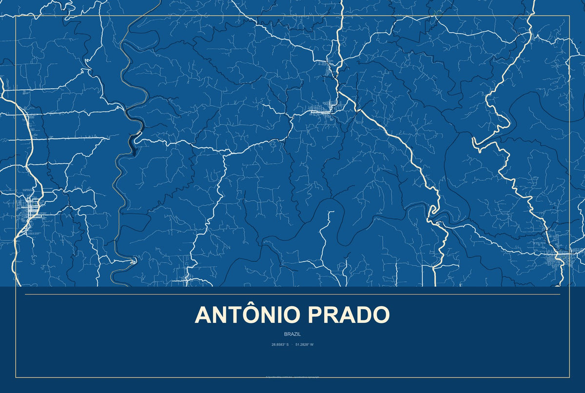 Antônio Prado, Brazil City Map Aluminum Sign in Harbor Cobalt style