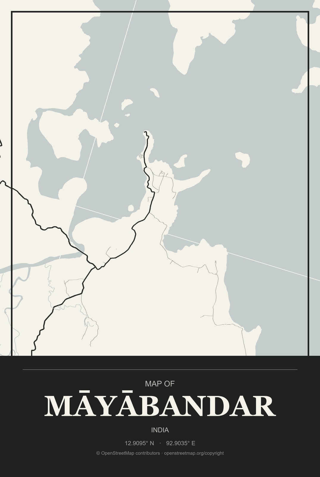Māyābandar, India City Map Aluminum Sign in Museum Plaque style
