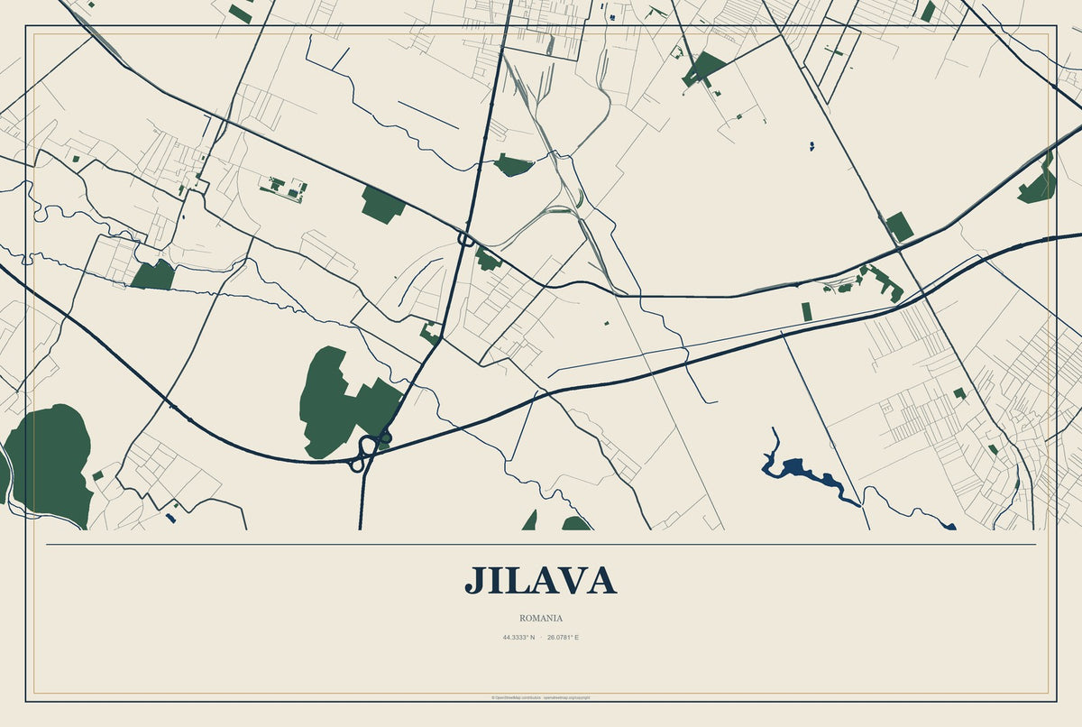 Jilava, Romania City Map Aluminum Sign in Coastal Cutout style
