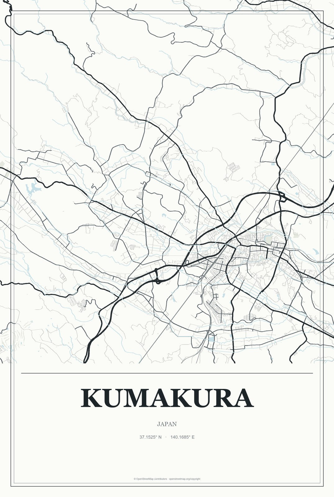 Kumakura, Japan City Map Aluminum Sign in Gallery Air style