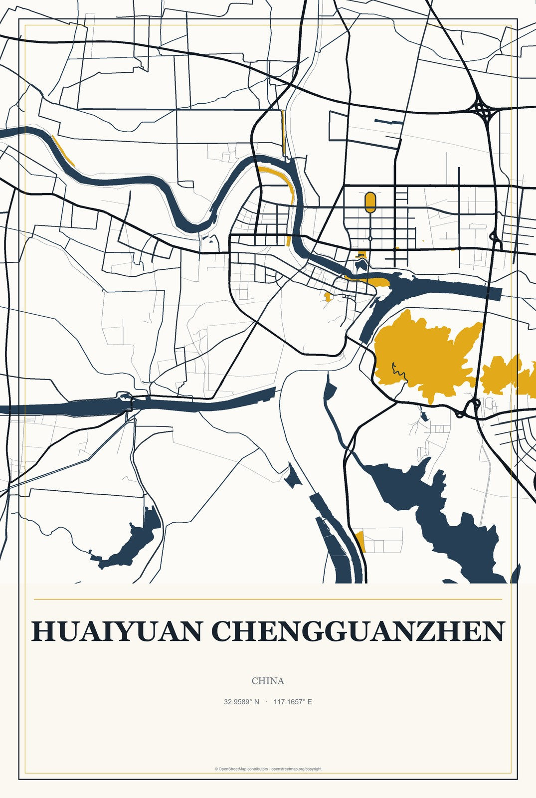 Huaiyuan Chengguanzhen, China City Map Aluminum Sign in Citrine Modern style