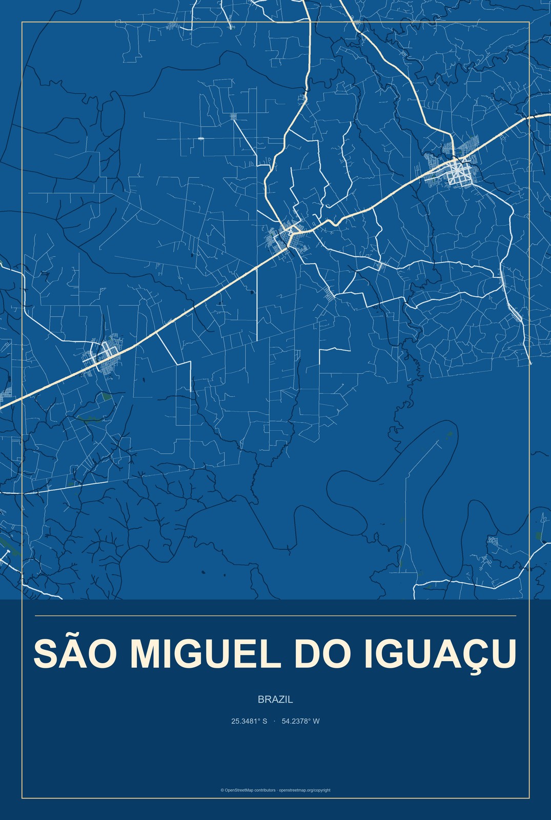 São Miguel do Iguaçu, Brazil City Map Aluminum Sign in Harbor Cobalt style