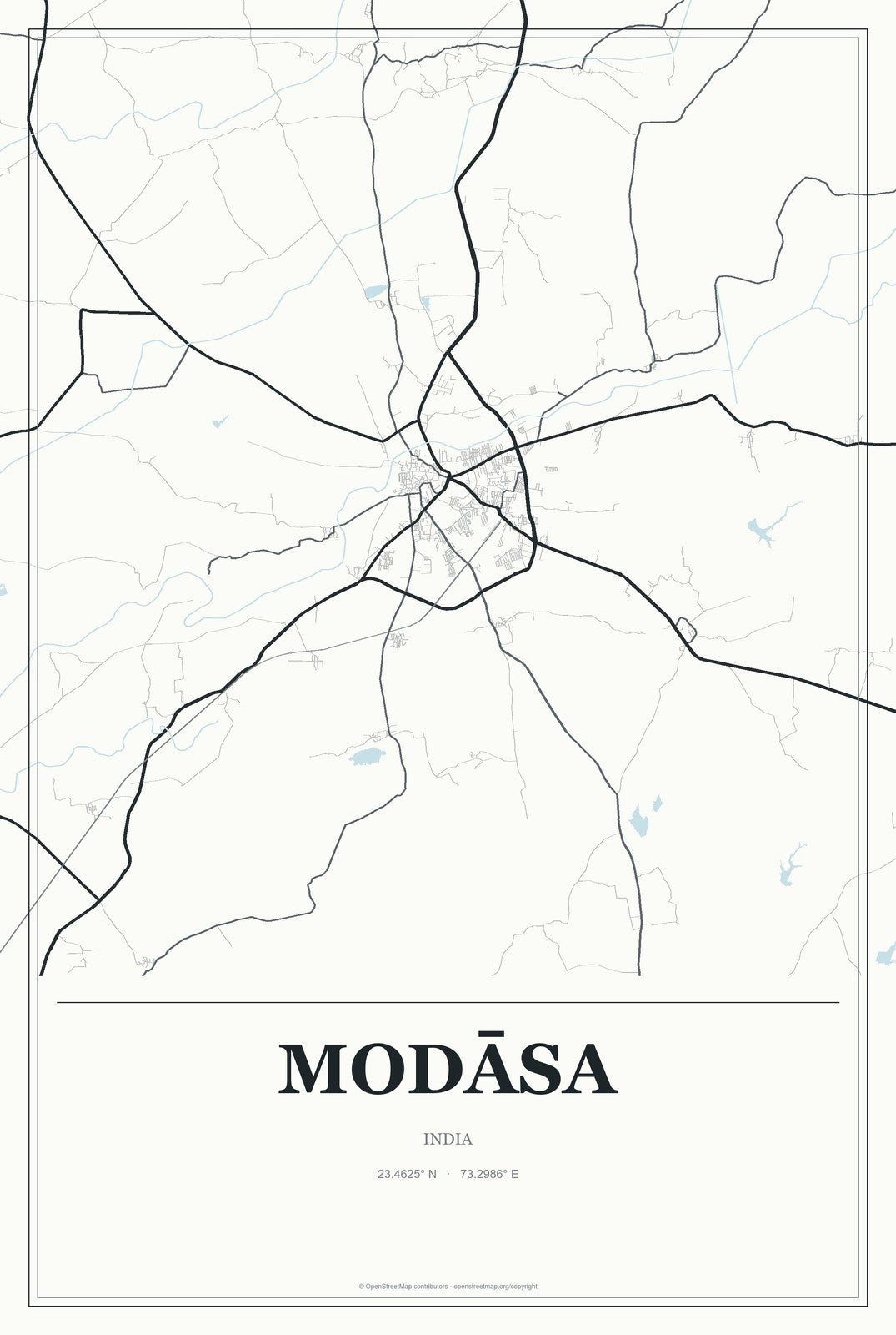 Modāsa, India City Map Aluminum Sign in Gallery Air style