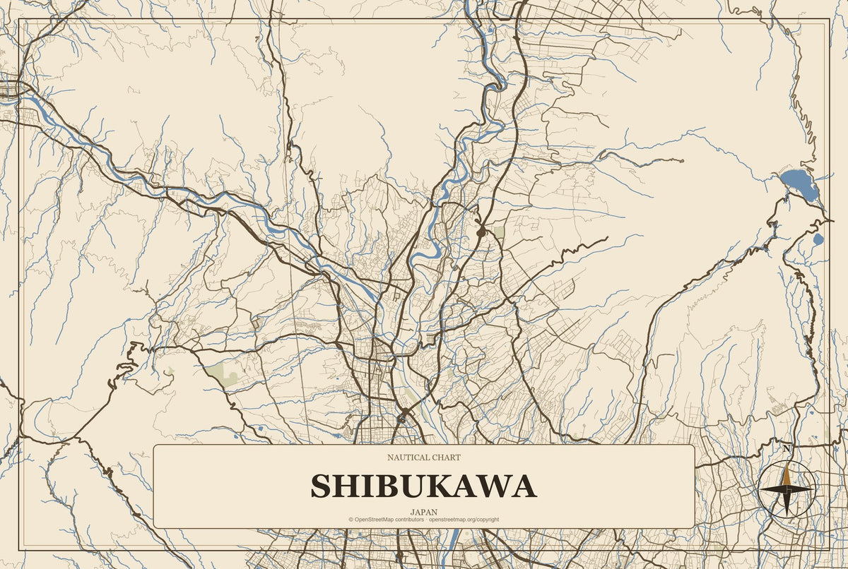 Shibukawa, Japan City Map Aluminum Sign in Heritage Nautical style